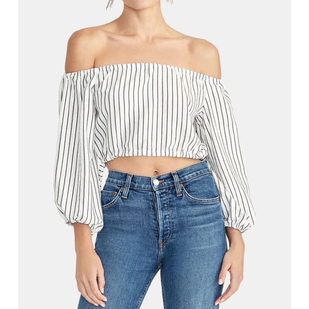 Ardene off the shoulder long sleeve stripped crop top women size XS